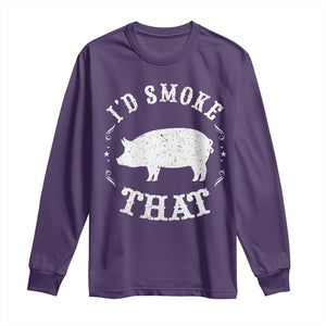 Funny BBQ Grilling I'd Smoke That Long Sleeve Shirt Barbecue Grill Father's Day TS11 Purple Print Your Wear