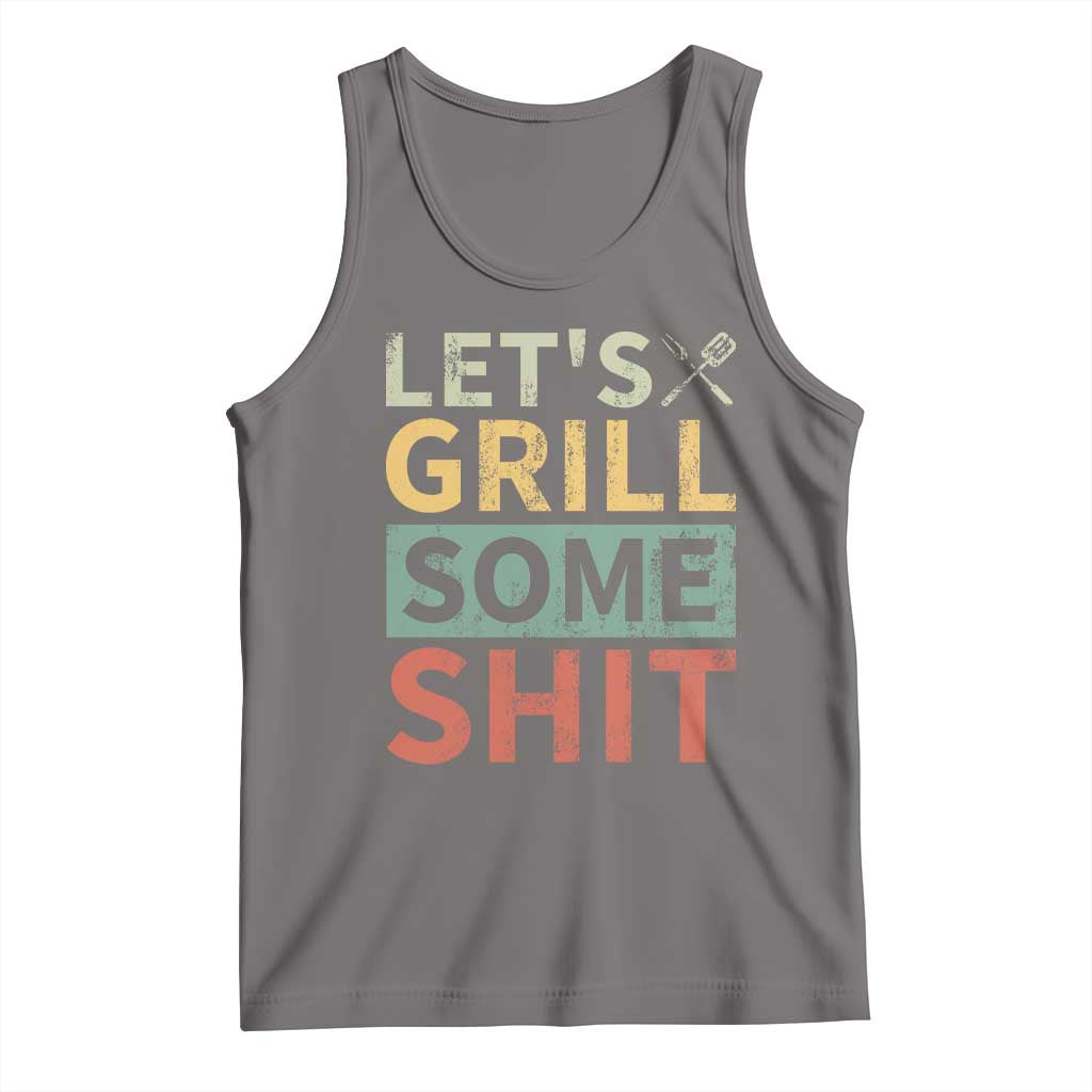 Funny BBQ Grilling Let's Grill Some Shit Tank Top Retro Vintage Barbecue Father's Day TS11 Deep Heather Print Your Wear