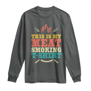 Funny Grilling BBQ Long Sleeve Shirt This Is My Meat Smoking Shirt Retro Fork Father's Day TS11 Dark Heather Print Your Wear