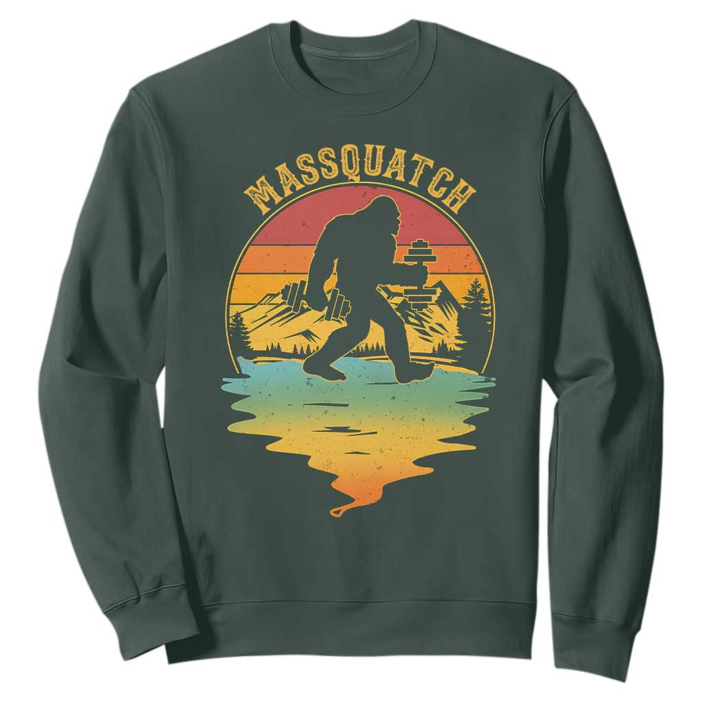 Funny Bigfoot Massquatch Sweatshirt Retro Workout Gym Weightlifter Sasquatch TS11 Dark Forest Green Print Your Wear