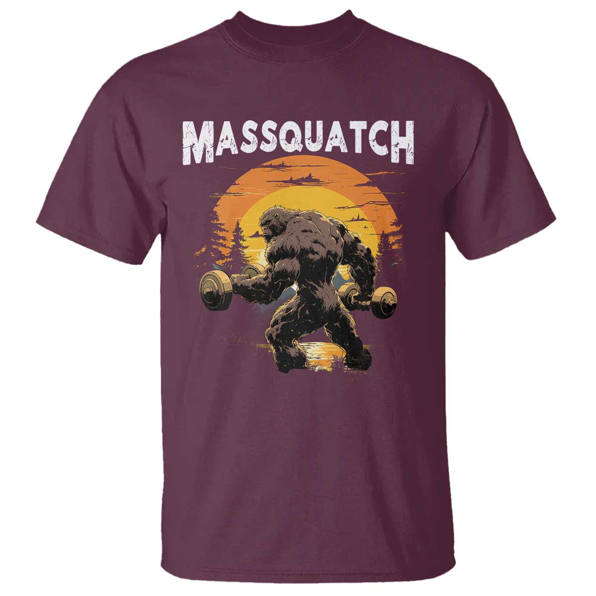 Funny Bigfoot Massquatch T Shirt Workout Gym Weightlifter Sasquatch TS11 Maroon Print Your Wear