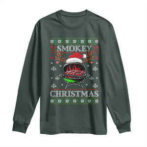 Funny Smokey Christmas Grilling Long Sleeve Shirt BBQ Meat Father's Day TS11 Dark Forest Green Print Your Wear