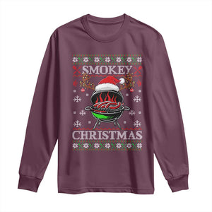 Funny Smokey Christmas Grilling Long Sleeve Shirt BBQ Meat Father's Day TS11 Maroon Print Your Wear