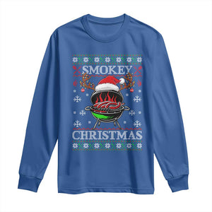 Funny Smokey Christmas Grilling Long Sleeve Shirt BBQ Meat Father's Day TS11 Royal Blue Print Your Wear