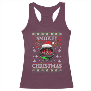 Funny Smokey Christmas Grilling Racerback Tank Top BBQ Meat Father's Day TS11 Maroon Print Your Wear