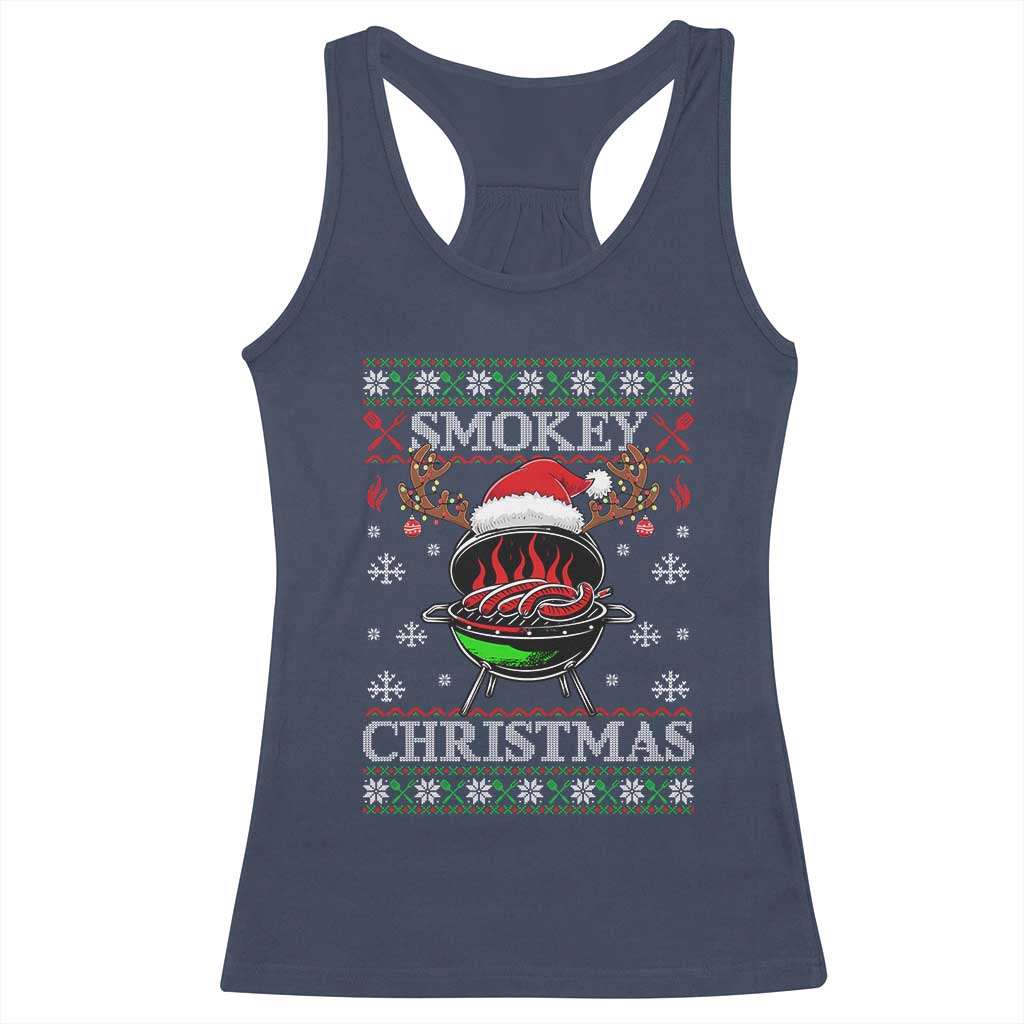 Funny Smokey Christmas Grilling Racerback Tank Top BBQ Meat Father's Day TS11 Navy Print Your Wear