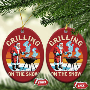 Funny Xmas Grilling Santa Christmas Ornament Grilling On The Snow TS11 Oval Red Print Your Wear