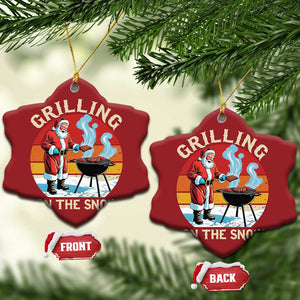 Funny Xmas Grilling Santa Christmas Ornament Grilling On The Snow TS11 Snow Flake Red Print Your Wear