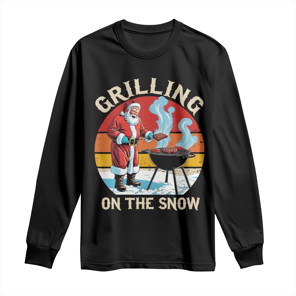 Funny Christmas Grilling Santa Long Sleeve Shirt Grilling On The Snow TS11 Black Print Your Wear