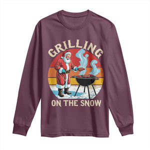 Funny Christmas Grilling Santa Long Sleeve Shirt Grilling On The Snow TS11 Maroon Print Your Wear