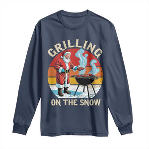 Funny Christmas Grilling Santa Long Sleeve Shirt Grilling On The Snow TS11 Navy Print Your Wear