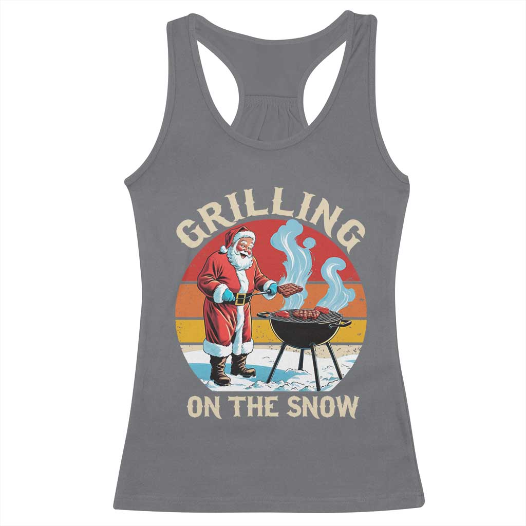 Funny Christmas Grilling Santa Racerback Tank Top Grilling On The Snow TS11 Charcoal Print Your Wear