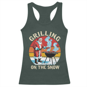 Funny Christmas Grilling Santa Racerback Tank Top Grilling On The Snow TS11 Dark Forest Green Print Your Wear