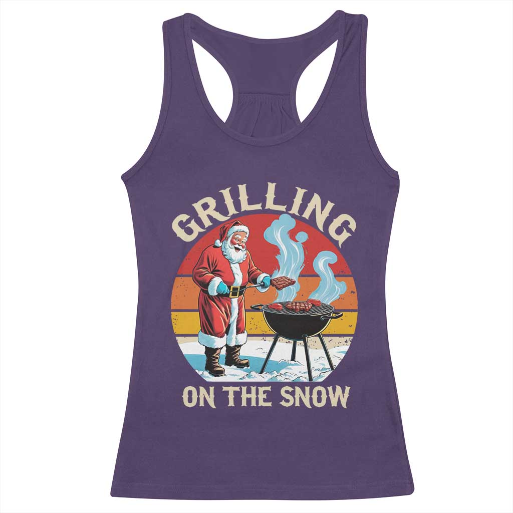 Funny Christmas Grilling Santa Racerback Tank Top Grilling On The Snow TS11 Purple Print Your Wear