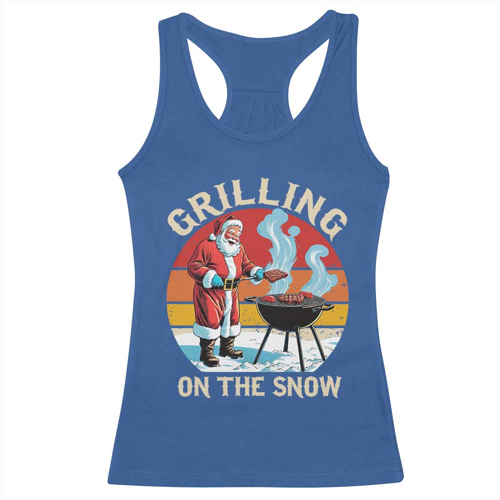 Funny Christmas Grilling Santa Racerback Tank Top Grilling On The Snow TS11 Royal Blue Print Your Wear