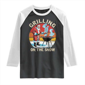 Funny Christmas Grilling Santa Raglan Shirt Grilling On The Snow TS11 Black White Print Your Wear