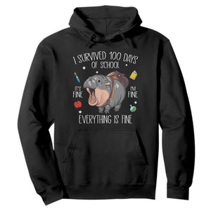 Funny I Survived 100 Days Of School Moo Deng Hoodie It's I'm Fine Everything Is Fine TS11 Black Print Your Wear