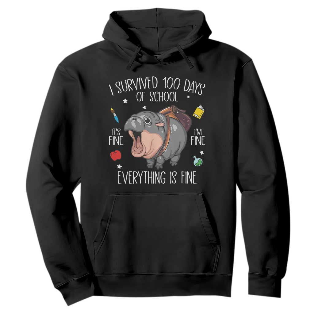 Funny I Survived 100 Days Of School Moo Deng Hoodie It's I'm Fine Everything Is Fine TS11 Black Print Your Wear