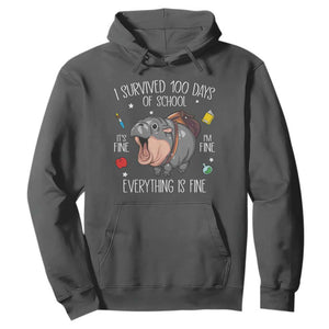 Funny I Survived 100 Days Of School Moo Deng Hoodie It's I'm Fine Everything Is Fine TS11 Dark Heather Print Your Wear