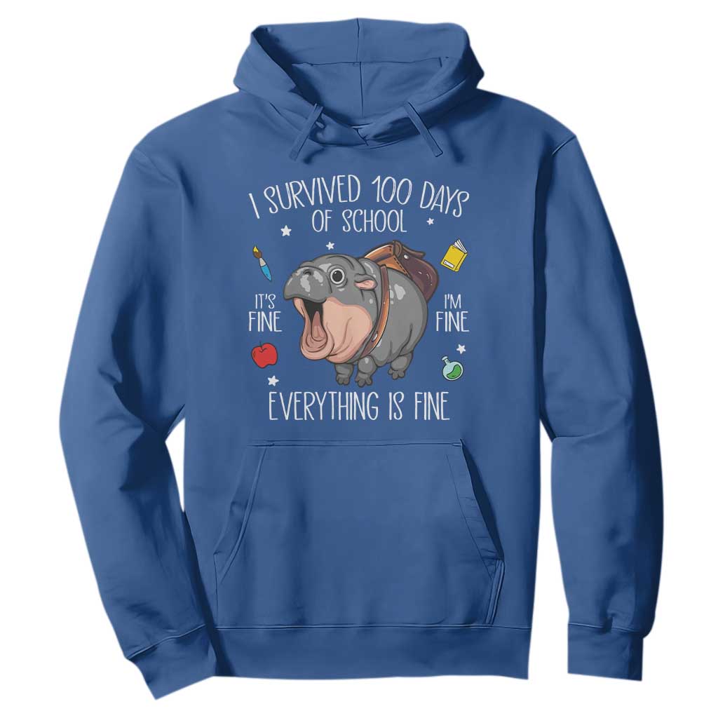 Funny I Survived 100 Days Of School Moo Deng Hoodie It's I'm Fine Everything Is Fine TS11 Royal Blue Print Your Wear