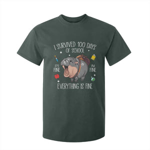 Funny I Survived 100 Days Of School Moo Deng T Shirt For Kid It's I'm Fine Everything Is Fine TS11 Dark Forest Green Print Your Wear