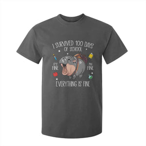 Funny I Survived 100 Days Of School Moo Deng T Shirt For Kid It's I'm Fine Everything Is Fine TS11 Dark Heather Print Your Wear