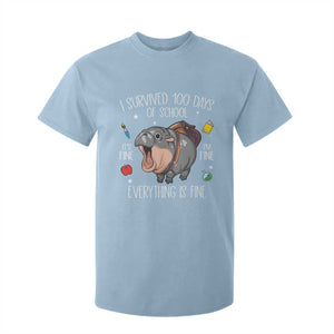 Funny I Survived 100 Days Of School Moo Deng T Shirt For Kid It's I'm Fine Everything Is Fine TS11 Light Blue Print Your Wear