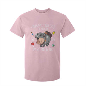 Funny I Survived 100 Days Of School Moo Deng T Shirt For Kid It's I'm Fine Everything Is Fine TS11 Light Pink Print Your Wear