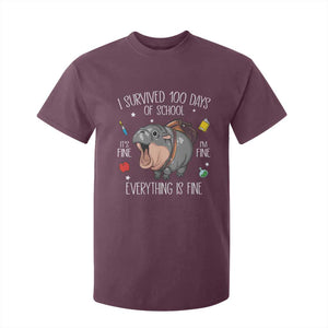 Funny I Survived 100 Days Of School Moo Deng T Shirt For Kid It's I'm Fine Everything Is Fine TS11 Maroon Print Your Wear