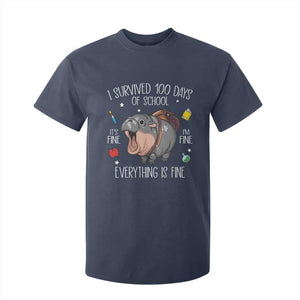 Funny I Survived 100 Days Of School Moo Deng T Shirt For Kid It's I'm Fine Everything Is Fine TS11 Navy Print Your Wear