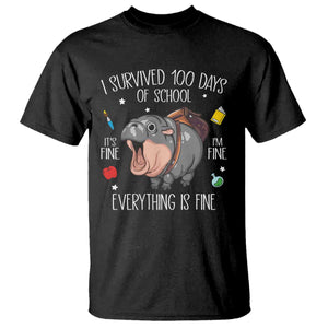 Funny I Survived 100 Days Of School Moo Deng T Shirt It's I'm Fine Everything Is Fine TS11 Black Print Your Wear