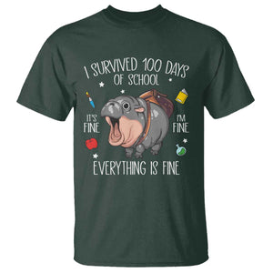 Funny I Survived 100 Days Of School Moo Deng T Shirt It's I'm Fine Everything Is Fine TS11 Dark Forest Green Print Your Wear