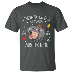 Funny I Survived 100 Days Of School Moo Deng T Shirt It's I'm Fine Everything Is Fine TS11 Dark Heather Print Your Wear