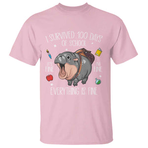 Funny I Survived 100 Days Of School Moo Deng T Shirt It's I'm Fine Everything Is Fine TS11 Light Pink Print Your Wear