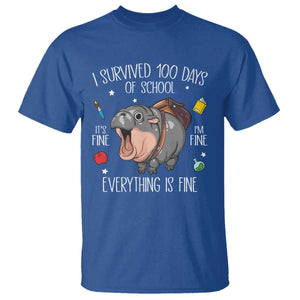 Funny I Survived 100 Days Of School Moo Deng T Shirt It's I'm Fine Everything Is Fine TS11 Royal Blue Print Your Wear