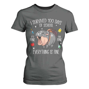 Funny I Survived 100 Days Of School Moo Deng T Shirt For Women It's I'm Fine Everything Is Fine TS11 Dark Heather Print Your Wear