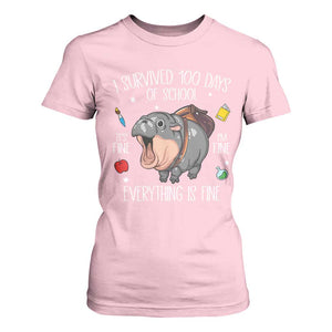 Funny I Survived 100 Days Of School Moo Deng T Shirt For Women It's I'm Fine Everything Is Fine TS11 Light Pink Print Your Wear