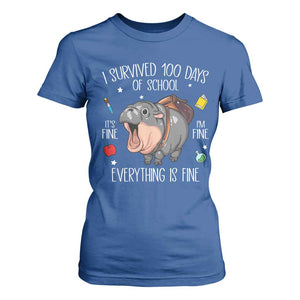 Funny I Survived 100 Days Of School Moo Deng T Shirt For Women It's I'm Fine Everything Is Fine TS11 Royal Blue Print Your Wear