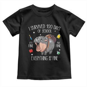 Funny I Survived 100 Days Of School Moo Deng Toddler T Shirt It's I'm Fine Everything Is Fine TS11 Black Print Your Wear