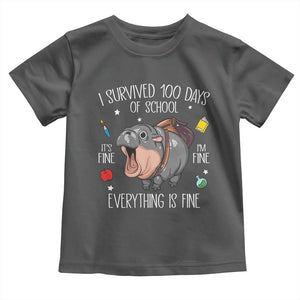 Funny I Survived 100 Days Of School Moo Deng Toddler T Shirt It's I'm Fine Everything Is Fine TS11 Dark Heather Print Your Wear