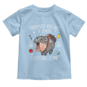 Funny I Survived 100 Days Of School Moo Deng Toddler T Shirt It's I'm Fine Everything Is Fine TS11 Light Blue Print Your Wear