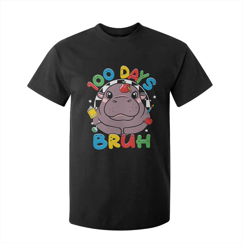 Funny Moo Deng 100 Days Bruh T Shirt For Kid Happy 100 Days Of School TS11 Black Print Your Wear