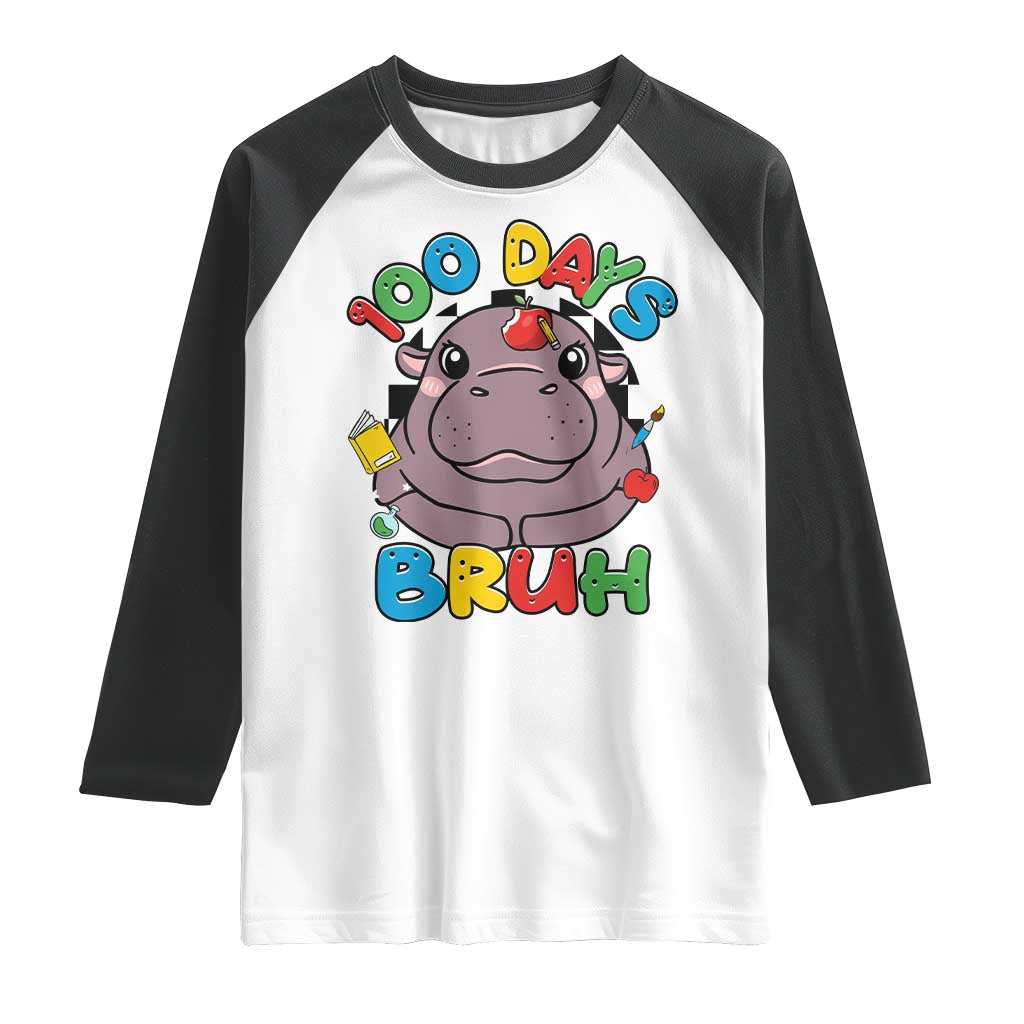 Funny Moo Deng 100 Days Bruh Raglan Shirt Happy 100 Days Of School TS11 White Black Print Your Wear