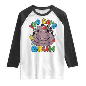Funny Moo Deng 100 Days Bruh Raglan Shirt Happy 100 Days Of School TS11 White Black Print Your Wear