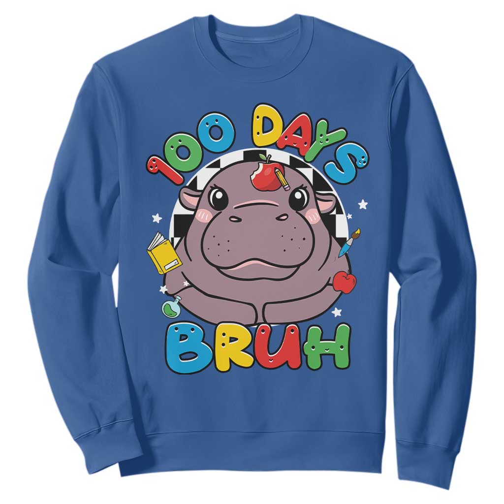 Funny Moo Deng 100 Days Bruh Sweatshirt Happy 100 Days Of School TS11 Royal Blue Print Your Wear
