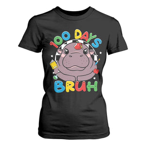 Funny Moo Deng 100 Days Bruh T Shirt For Women Happy 100 Days Of School TS11 Black Print Your Wear