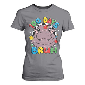 Funny Moo Deng 100 Days Bruh T Shirt For Women Happy 100 Days Of School TS11 Charcoal Print Your Wear