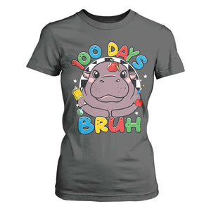 Funny Moo Deng 100 Days Bruh T Shirt For Women Happy 100 Days Of School TS11 Dark Heather Print Your Wear