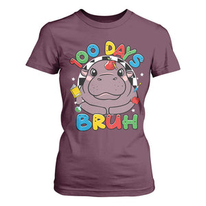 Funny Moo Deng 100 Days Bruh T Shirt For Women Happy 100 Days Of School TS11 Maroon Print Your Wear