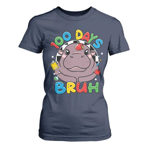 Funny Moo Deng 100 Days Bruh T Shirt For Women Happy 100 Days Of School TS11 Navy Print Your Wear